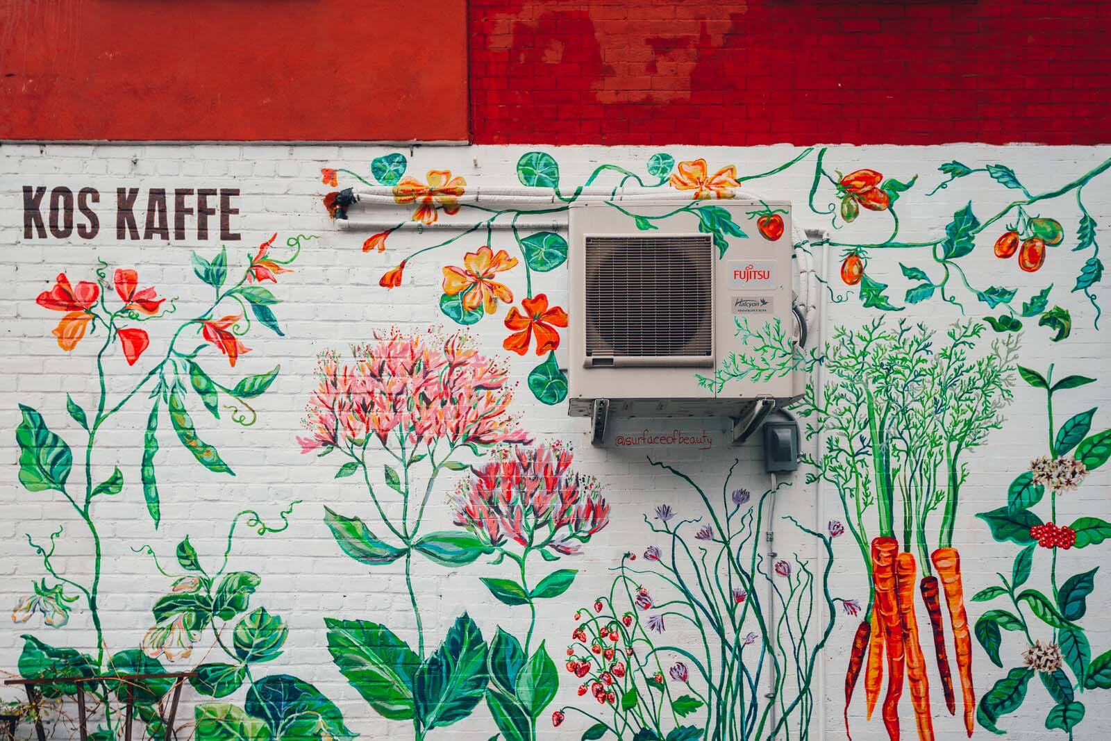 Garden mural at Kos Kaffee in Park Slope