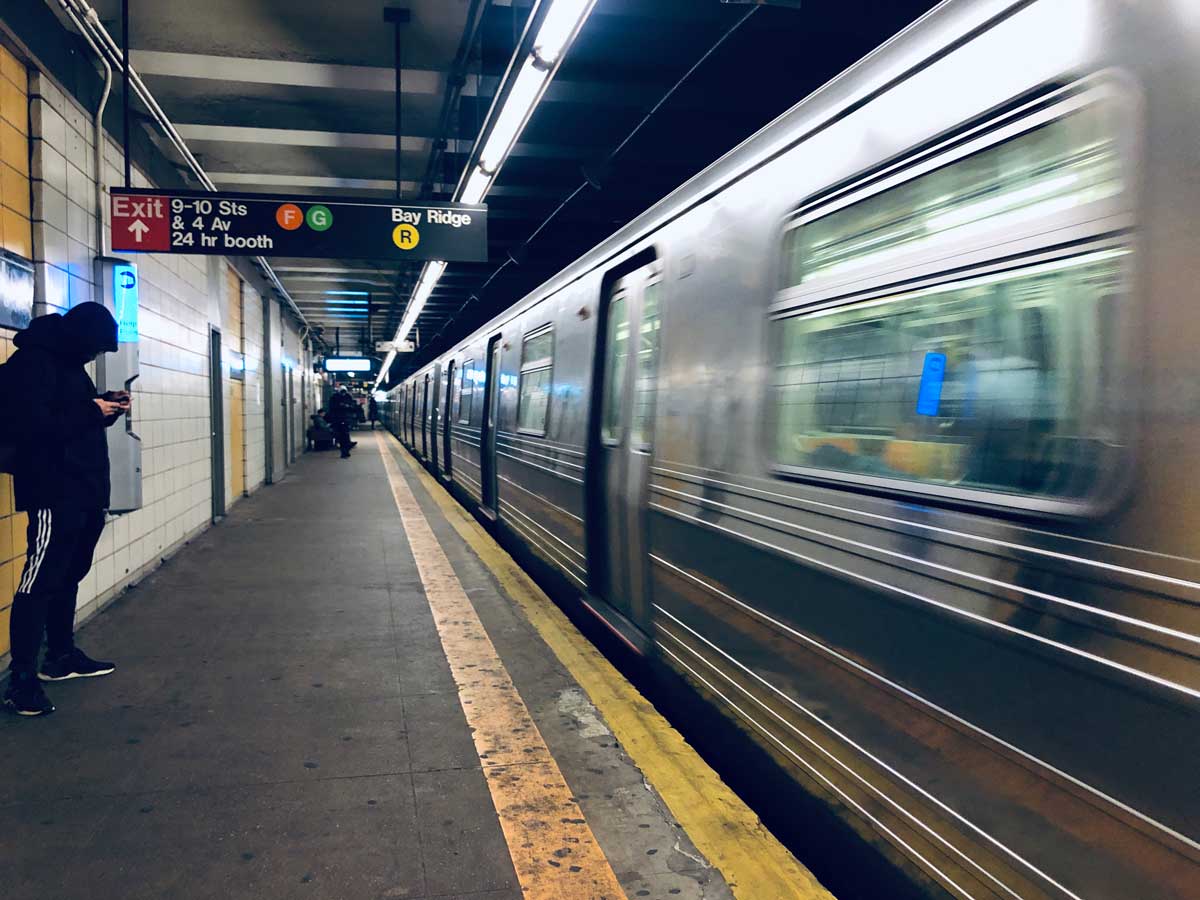 Subway Train in Brooklyn at 4th Avenue Station