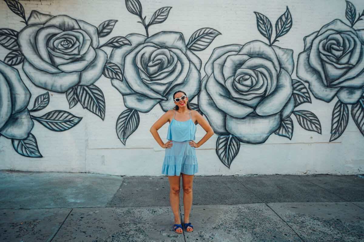 pretty black and white flower mural in Park Slope Brooklyn