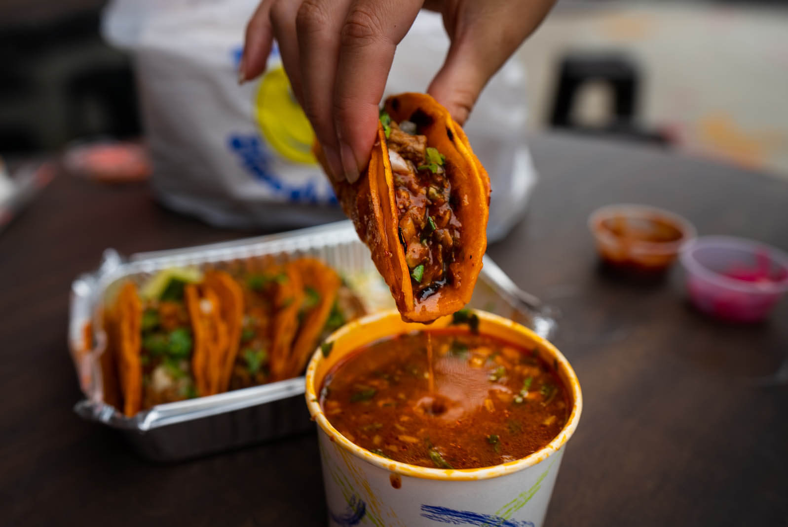 Birria Landia birria tacos from the taco truck on Metropolitan ave in Williamsburg Brooklyn