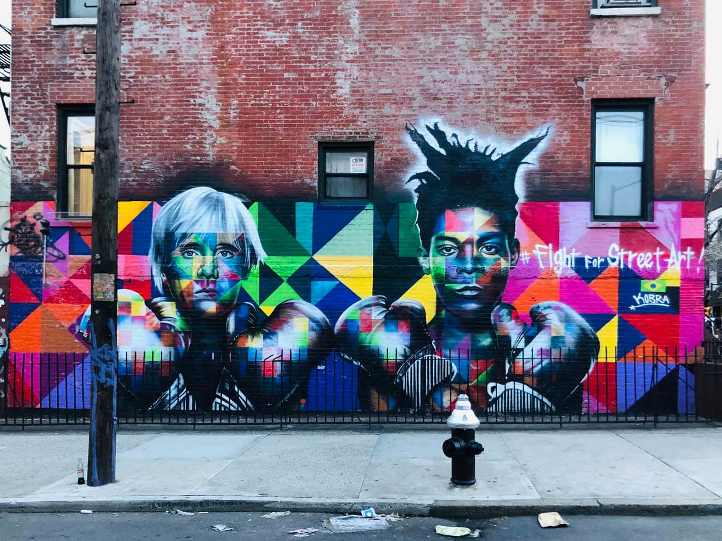 Jean-Michel Basquiat och Andy Warhol av KOBRA kamp för gatukonst i Williamsburg