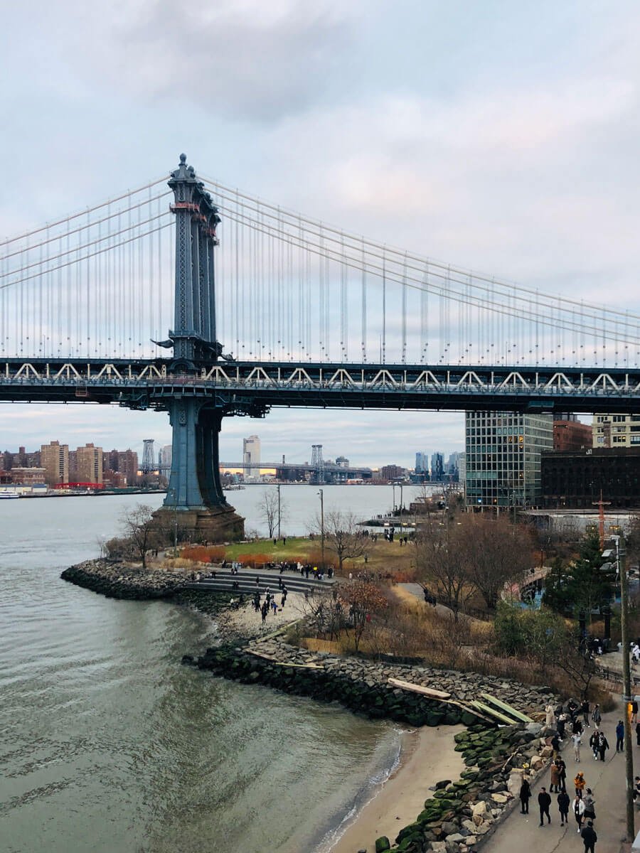 Manhattan Bridge view from the rooftop at Timeout Market Place in DUMBO Brooklyn