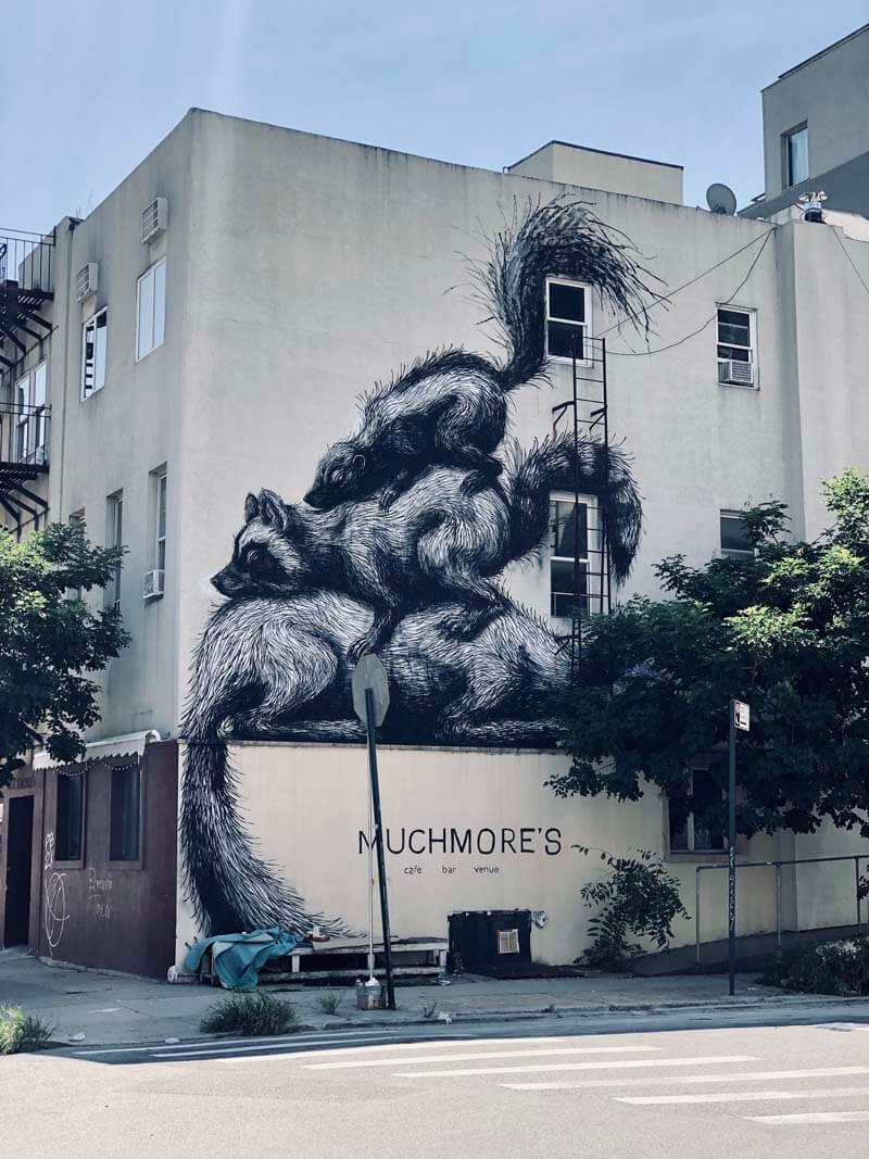 Racoons väggmålning i Williamsburg av konstnären ROA