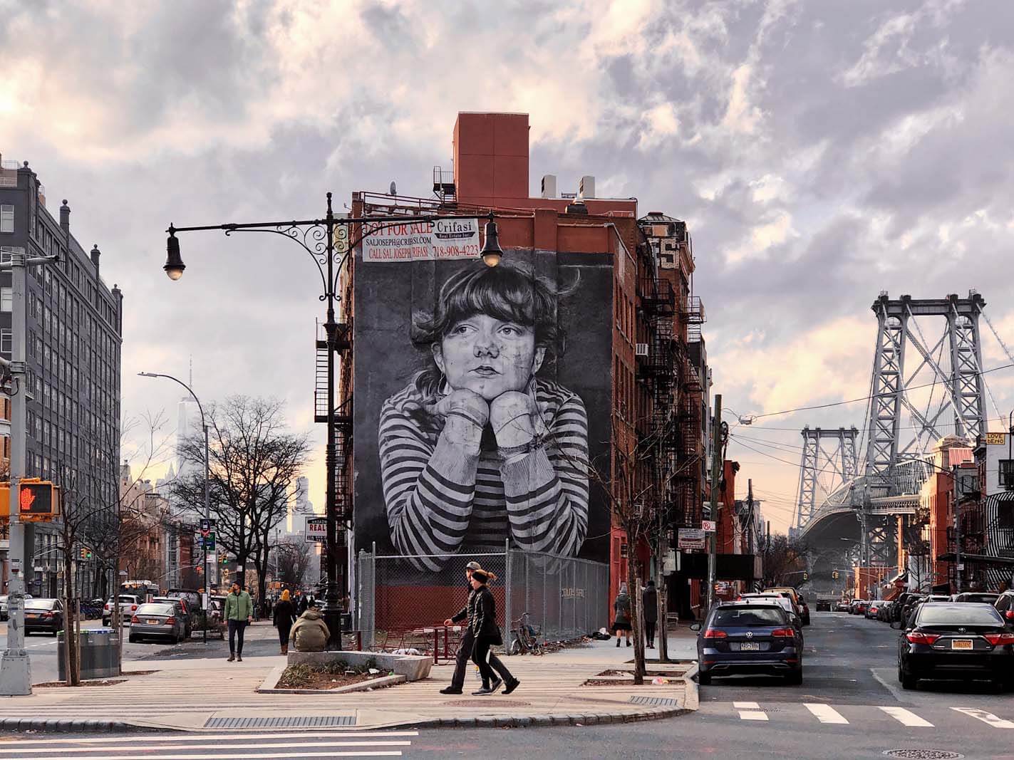 De Mona Lisa van Williamsburg muurschildering Brooklyn door Steven Paul