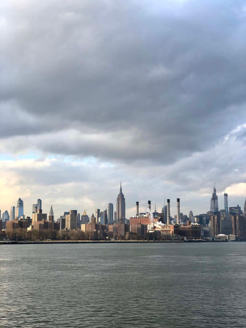 View of Manhattan Skyline from Domino Park in Williamsburg Brooklyn
