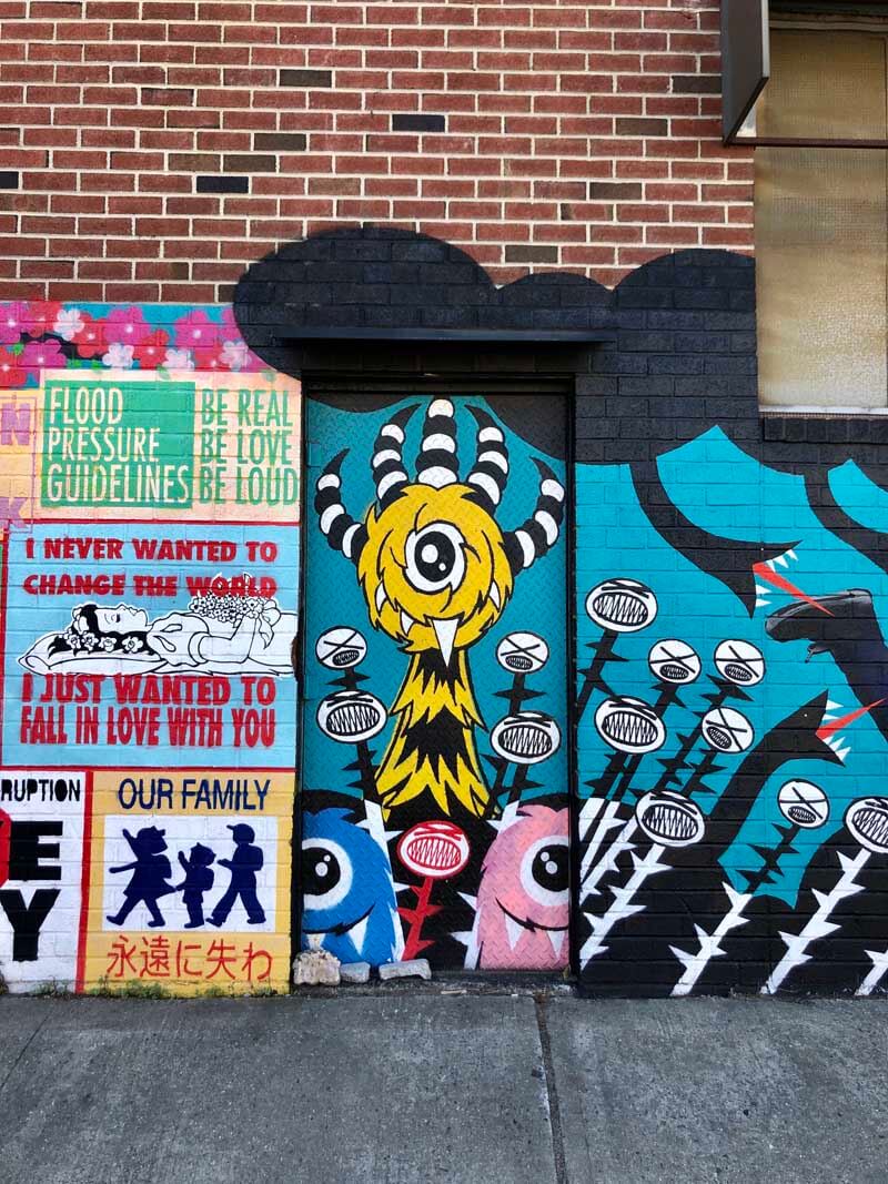 fun mural in Gowanus Brooklyn across from the Bell House
