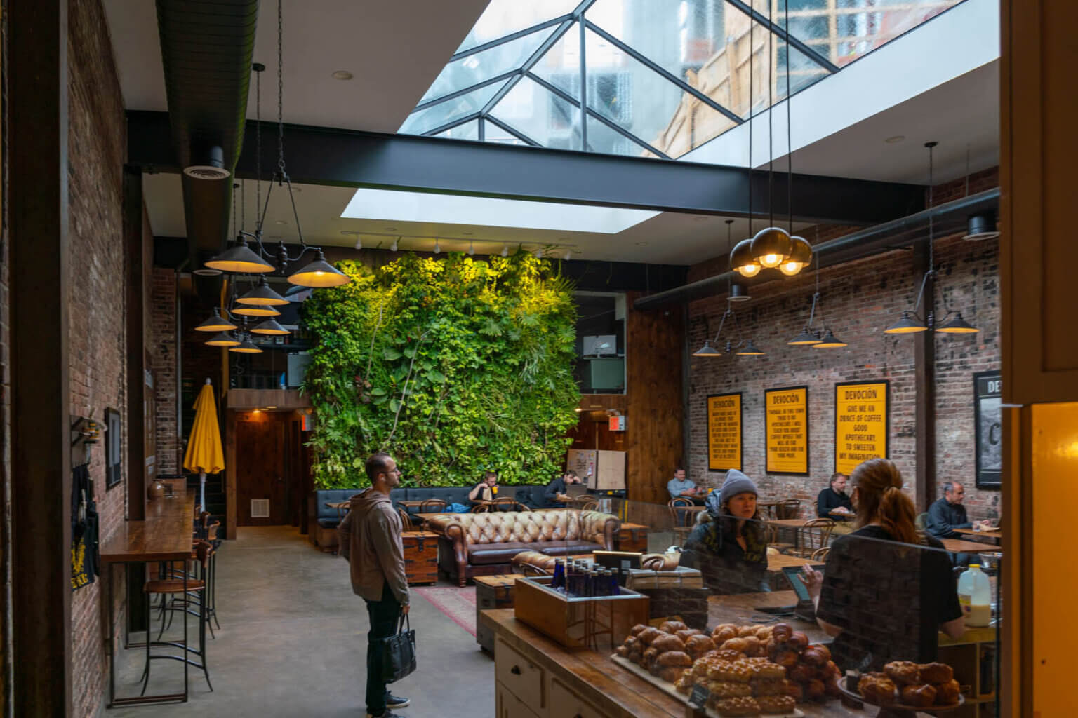 interior of Devocion coffee shop in Williamsburg Brooklyn