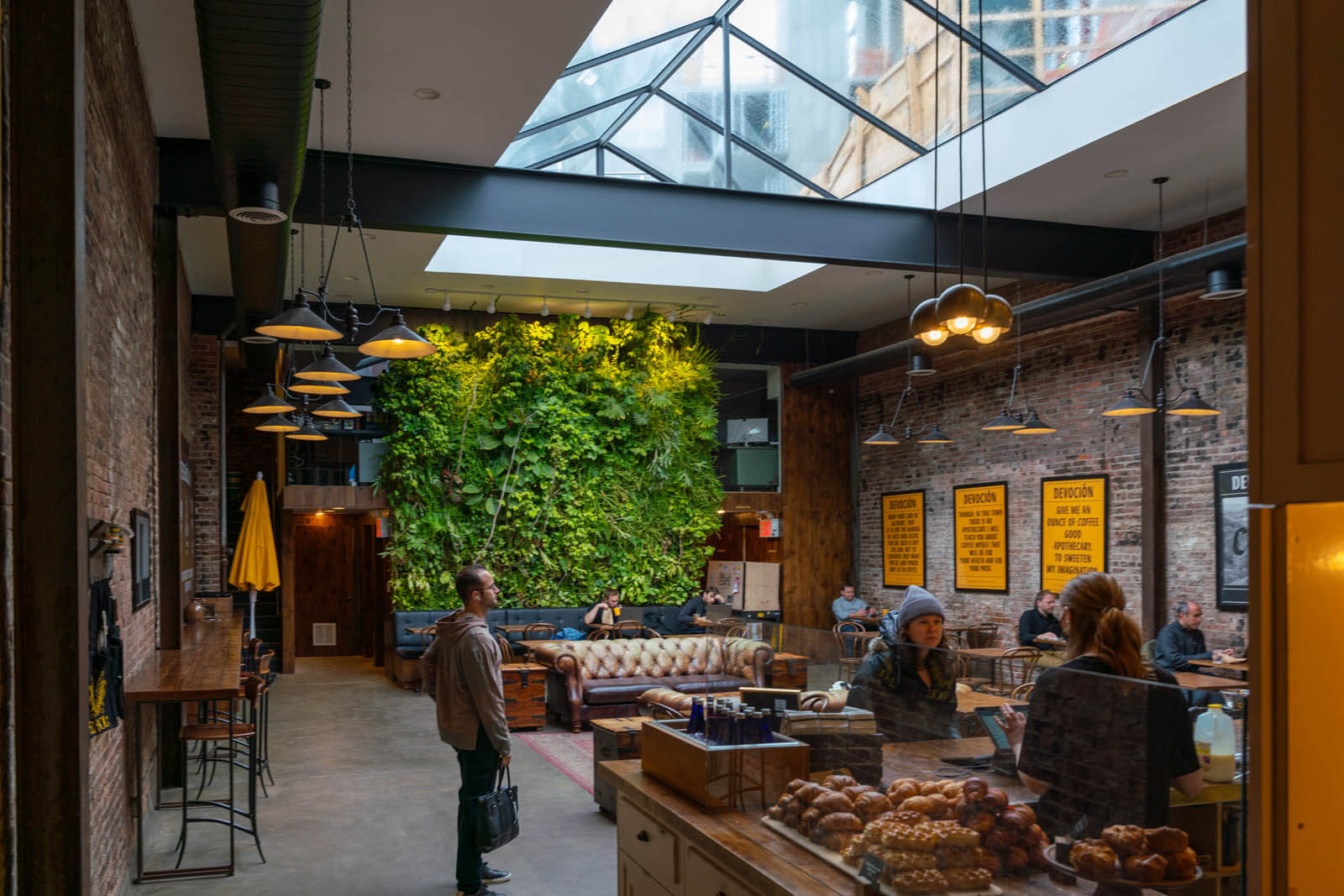 interior of Devocion coffee shop in Williamsburg Brooklyn