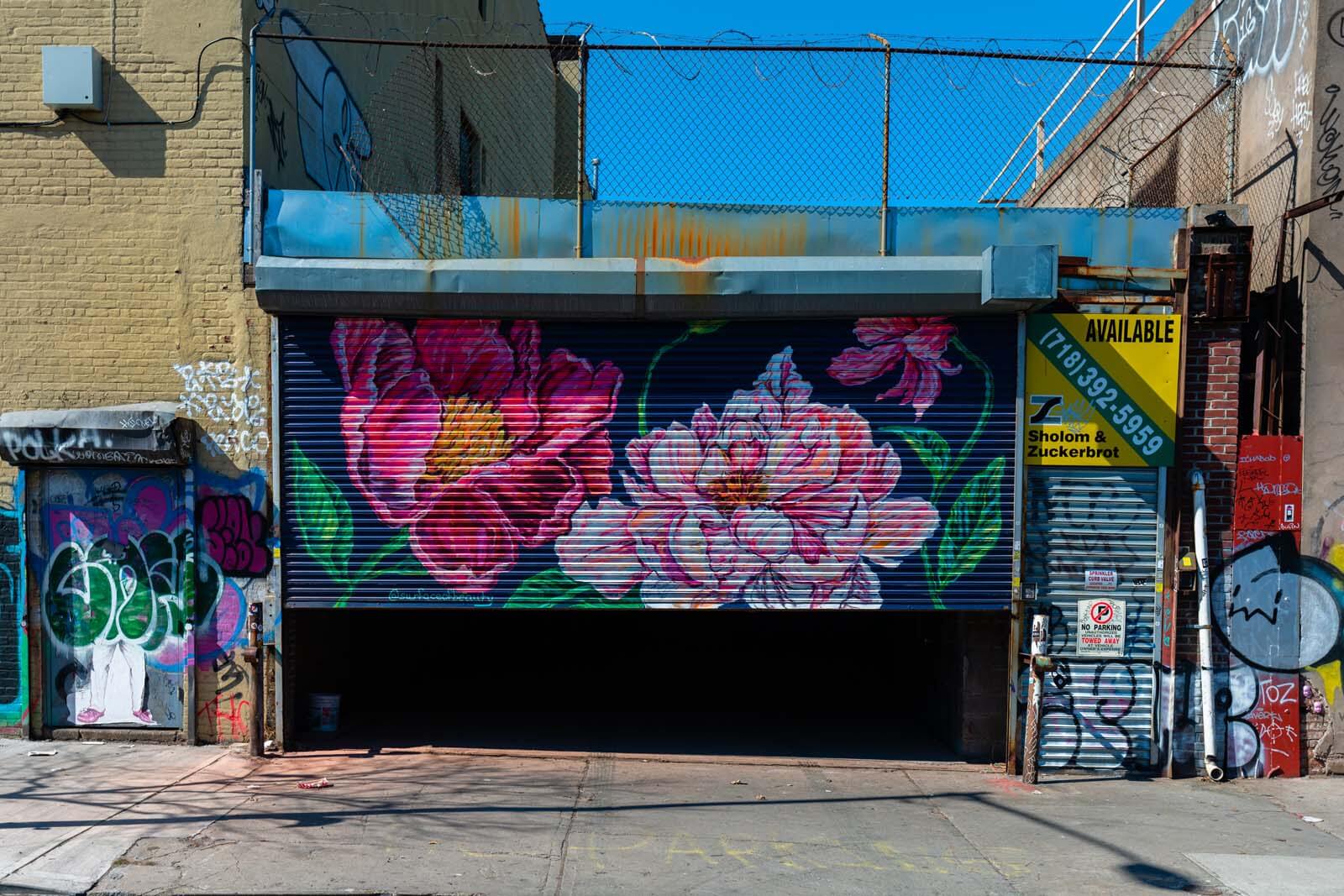 pretty flower mural at the Bushwick Collective in Brooklyn