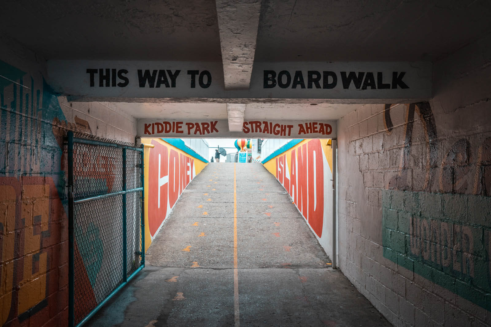 Underneath the wonder wheel walkway at coney island