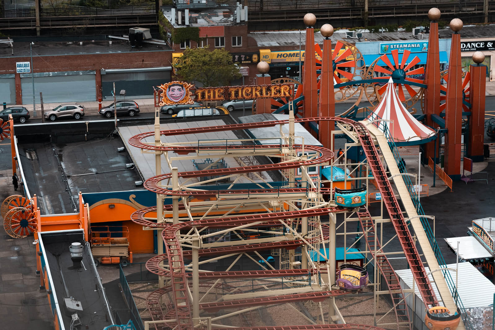 aerial view of the tickler at coney island view from the wonder wheel in brooklyn