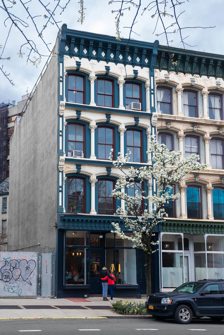 couple window shopping in Fort Greene Brooklyn