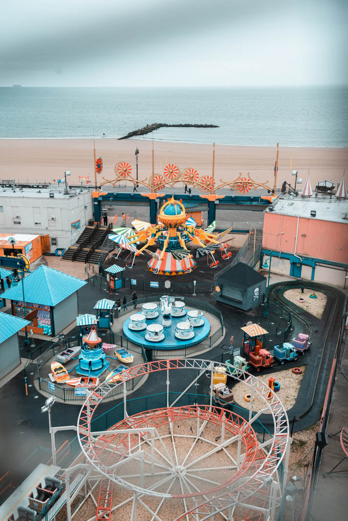 view of amusement park and coney island beach from the wonder wheel