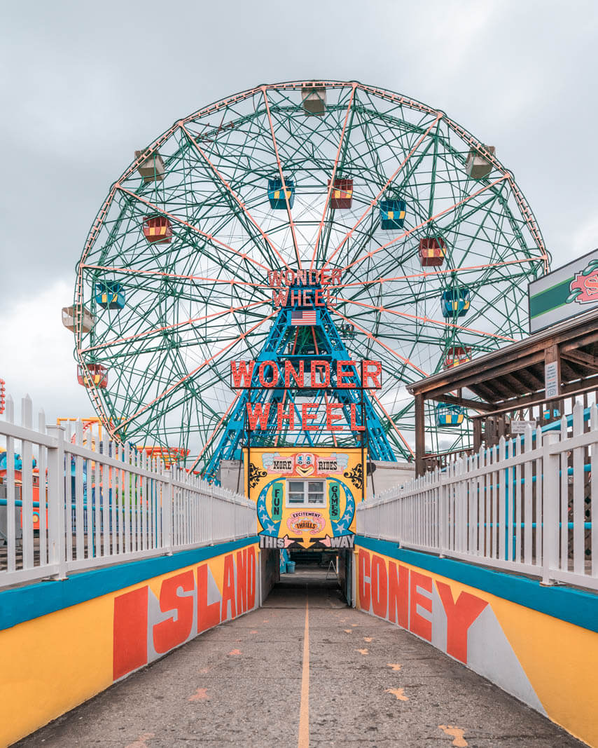 view of the walkway to the Wonder Wheel at Coney Island