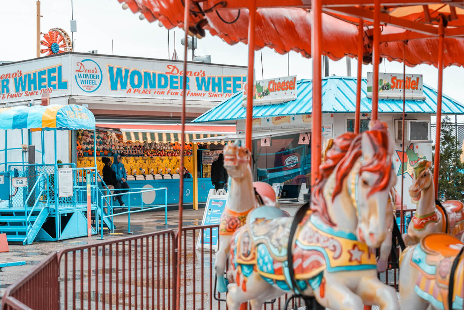 wonder wheel carousel at Denos Wonder Wheel Park at Coney Island