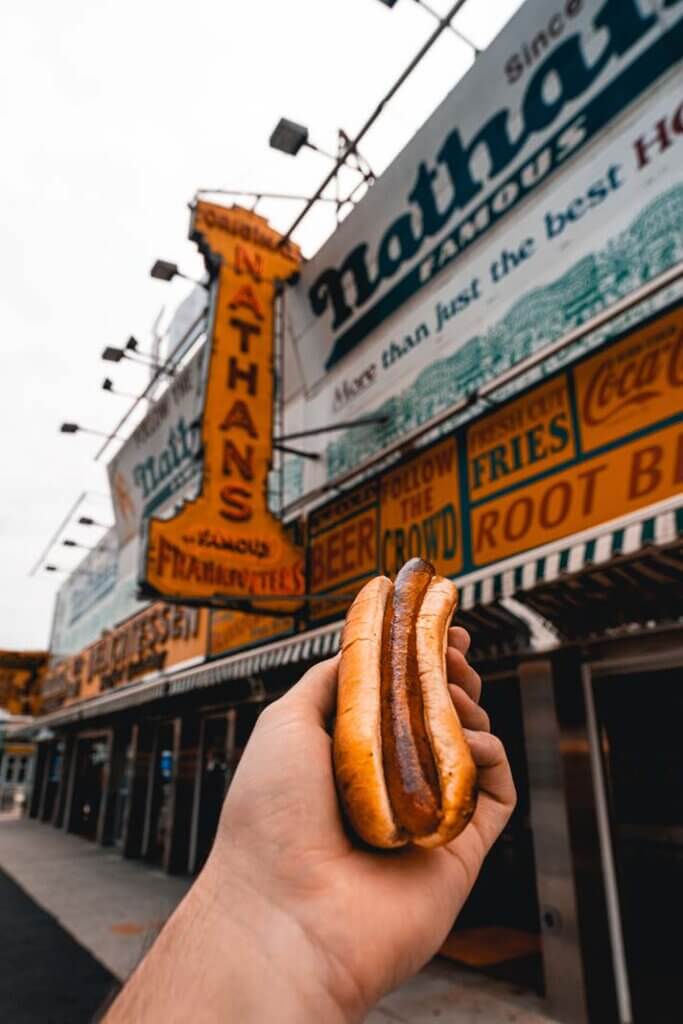 Nathans Famous hot dog at Coney Island in Brooklyn