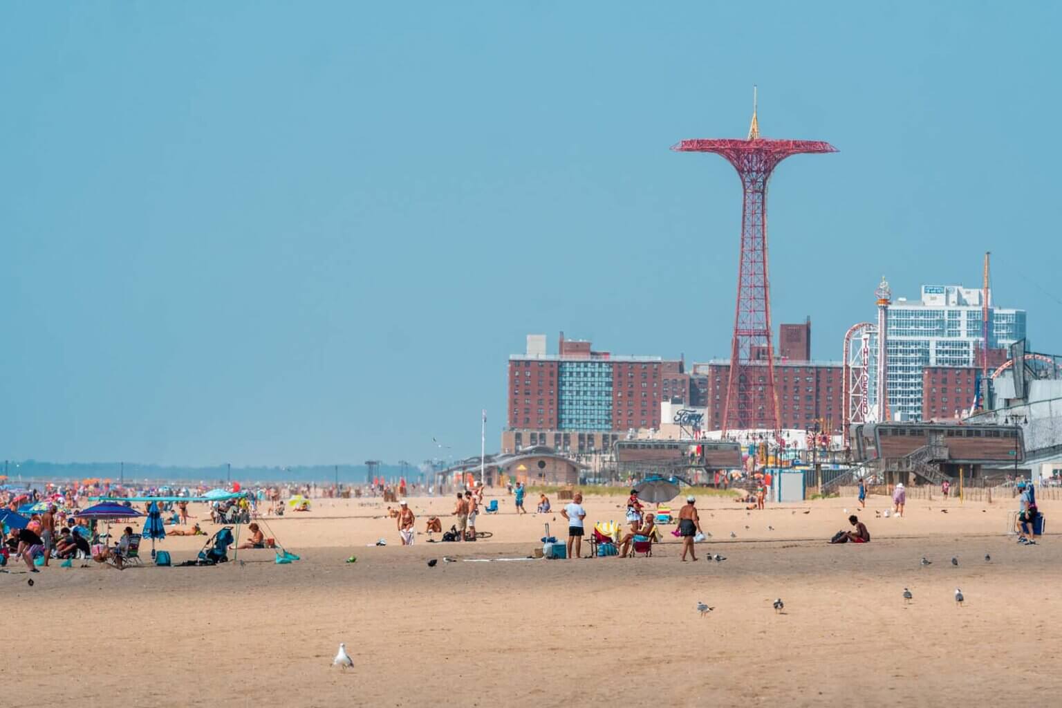 Brighton Beach in Brooklyn with Coney Island in the backdrop