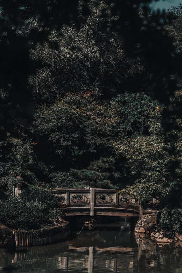 stone bridge at the Japanese Garden in Brooklyn Botanic Garden