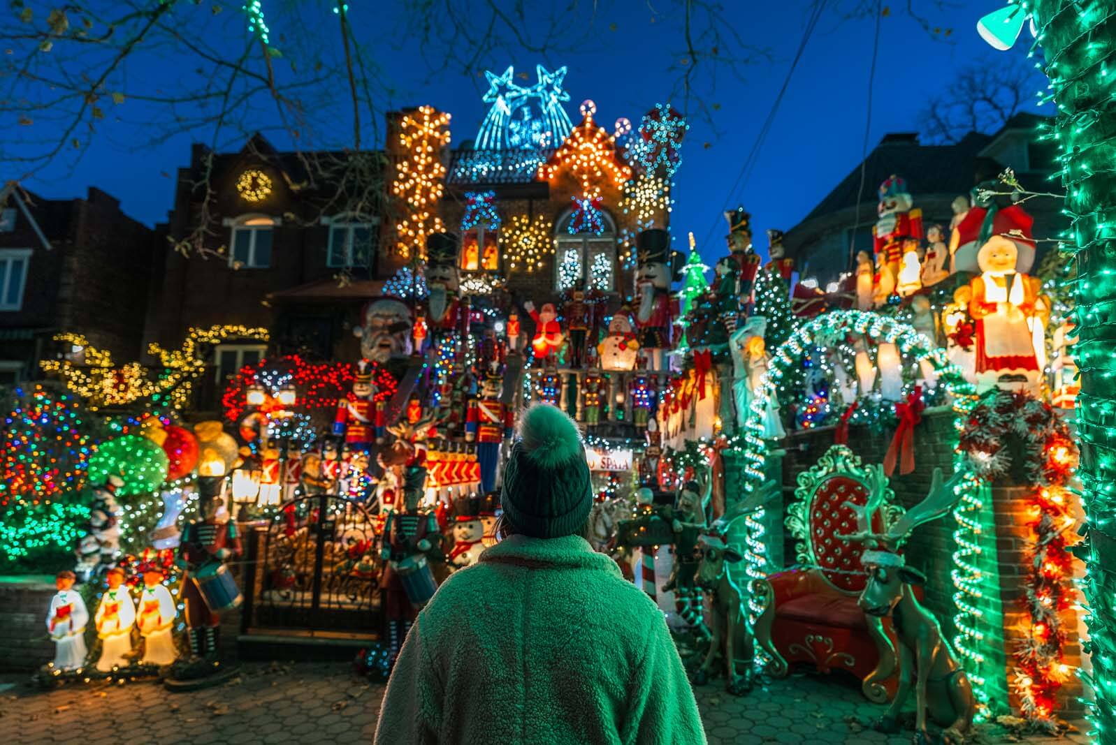 Looking at the Lucy Spata House in Dyker Heights at Christmas in Brooklyn