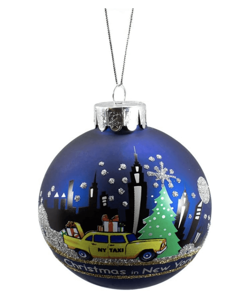 NYC Glass Ball Christmas Ornament with taxi