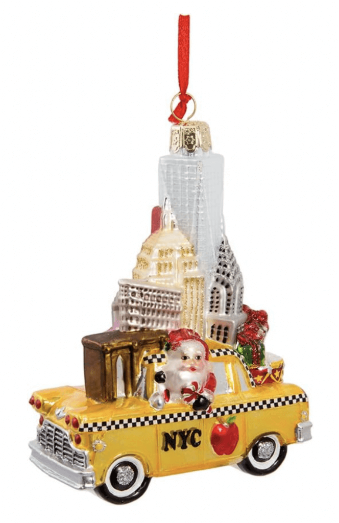 Santa in a New York taxi ornament