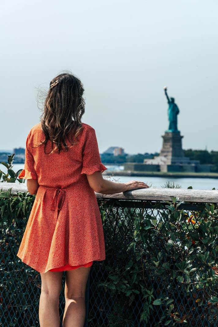 View of Statue of Liberty from viewing point at the Hill on Governors Island