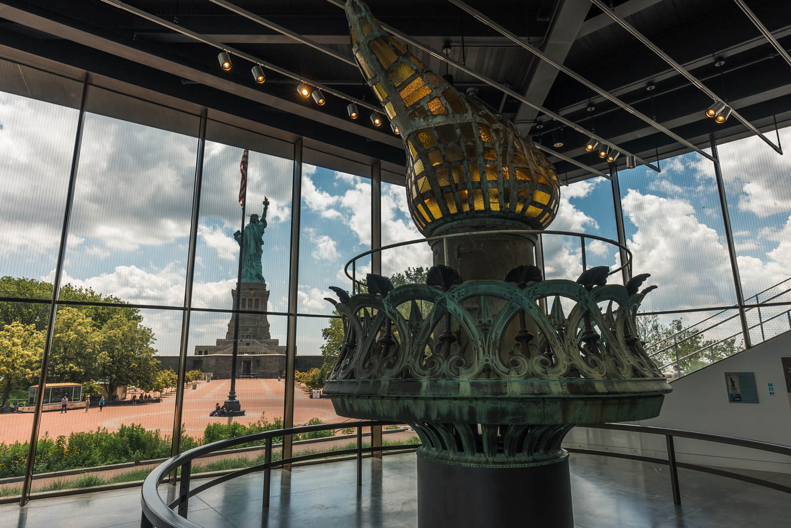 the original Statue of Liberty torch in the museum on Liberty Island in NYC