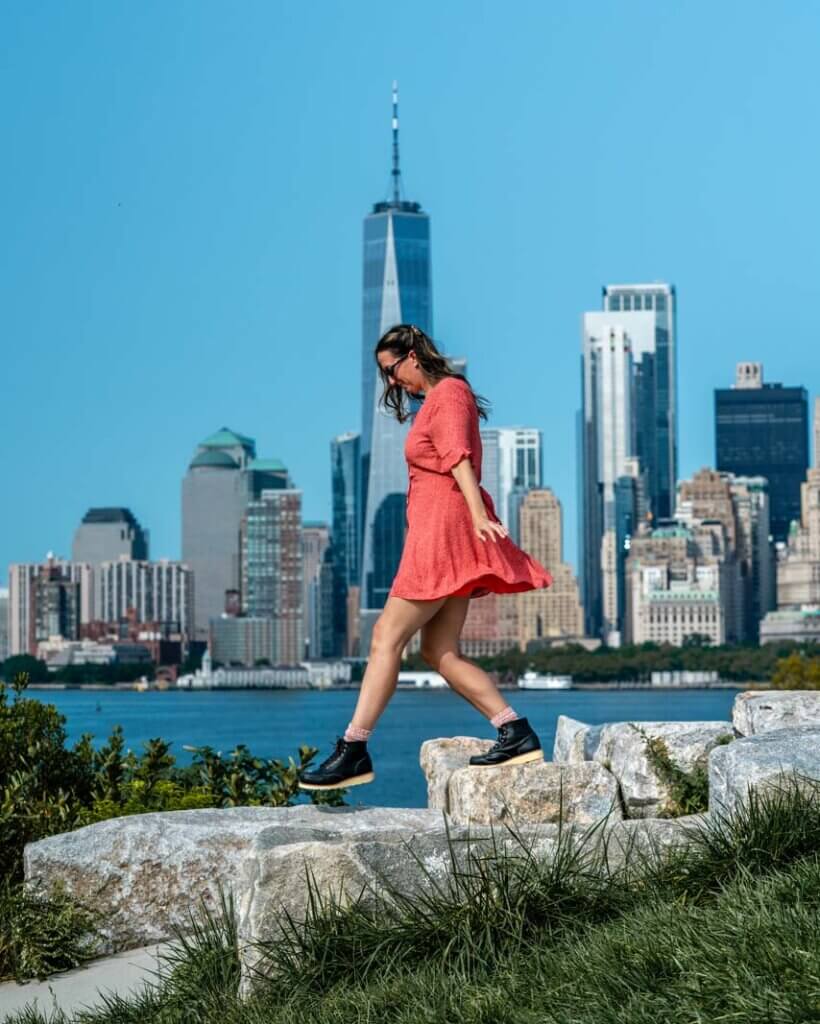 view of WTC from The Hill at Governors Island in NYC