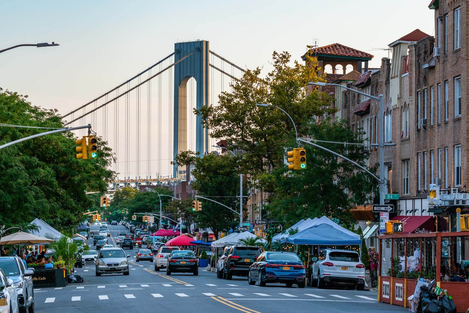 Street Scene Of Verazzano Bridge In Bayridge Brooklyn 