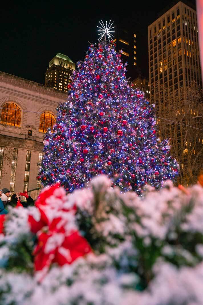Bryant Park Winter Village Christmas Tree in NYC