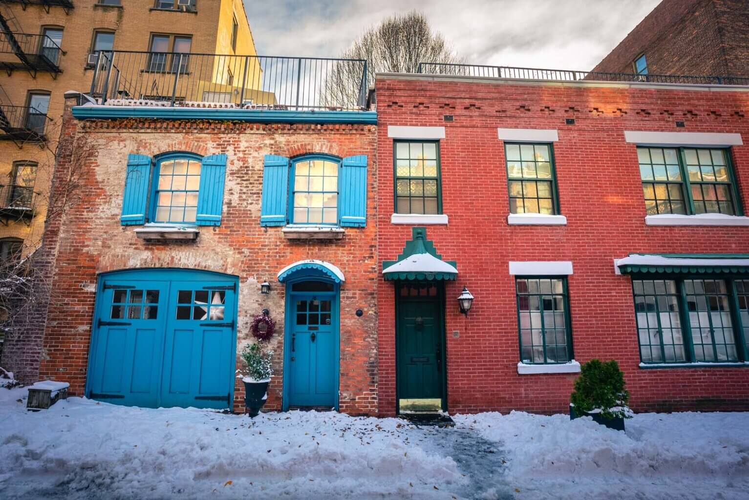 Carriage Homes in Brooklyn Heights During Snow