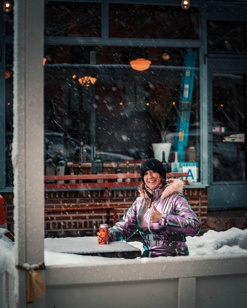 snowsuit dining in the winter in nyc