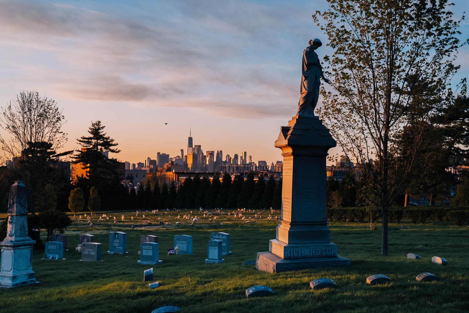 Green-Wood Cemetery at sunset in Sunset Park Brooklyn
