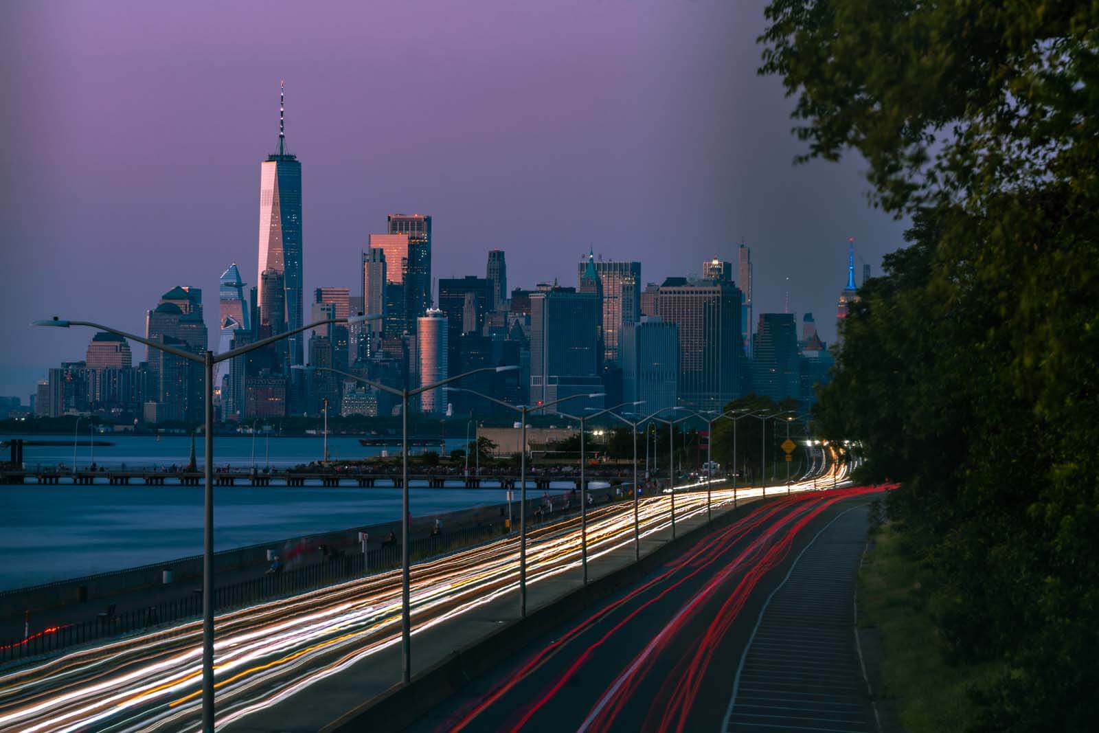 Old Glory Lookout in Bay Ridge Brooklyn view of Lower Manhattan and one world trade center in nyc