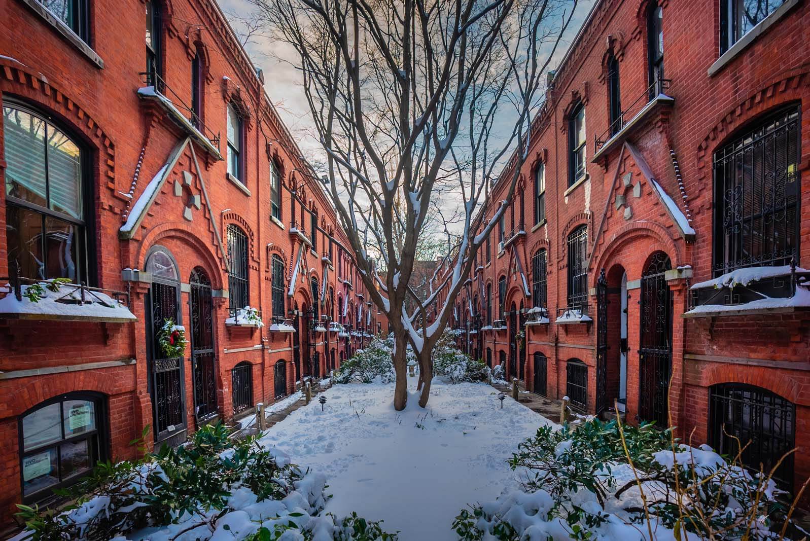 Warren Place Mews in Cobble Hill Brooklyn during winter