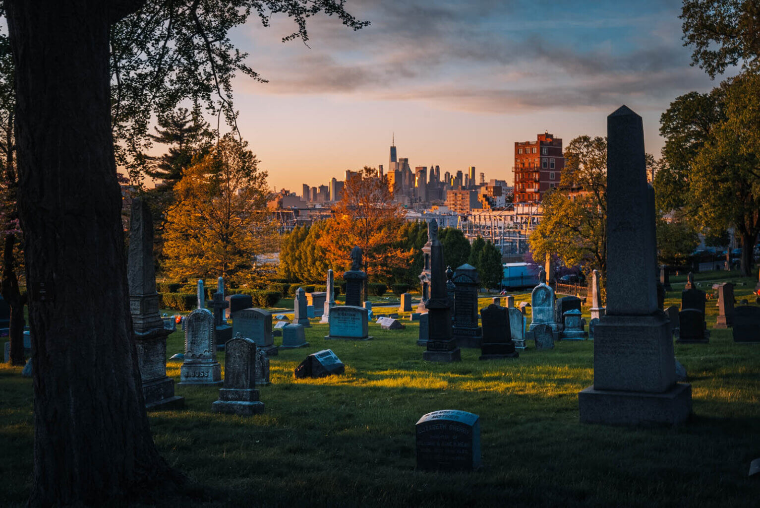 gorgeous sunset view at Green-wood cemetery in Brooklyn