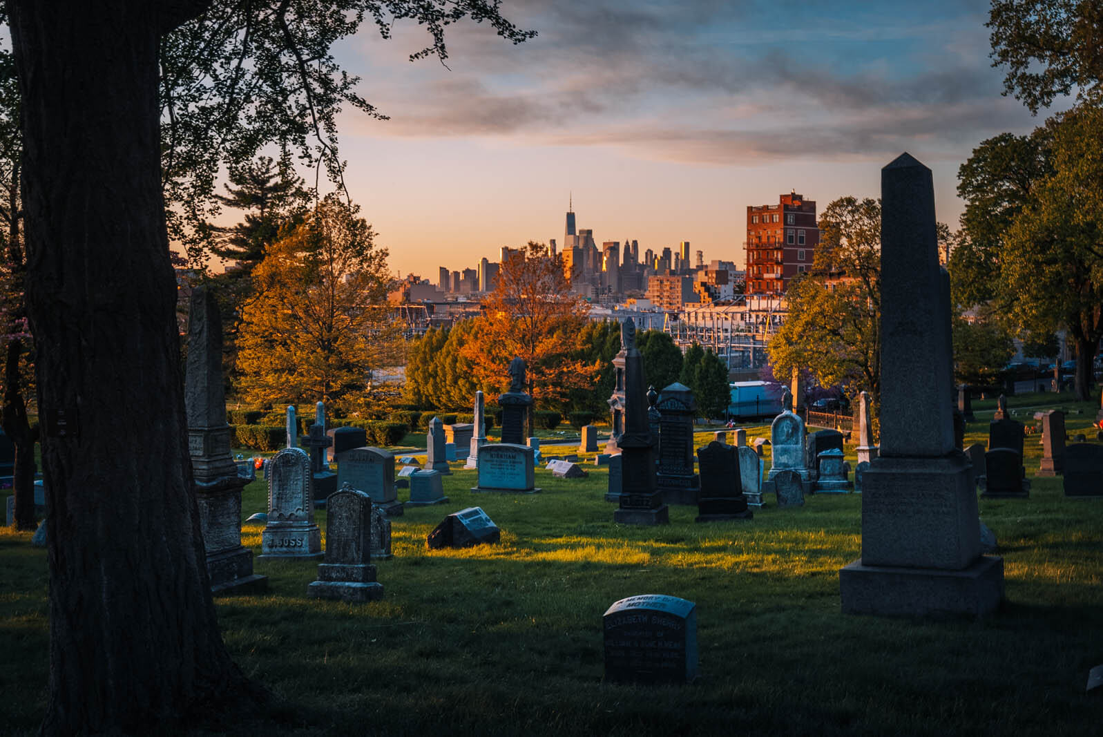 gorgeous sunset view at Green-wood cemetery in Brooklyn