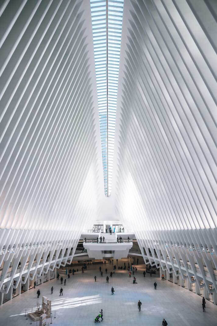 inside the Oculus at One World Trade Center mall in Lower Manhattan NYC
