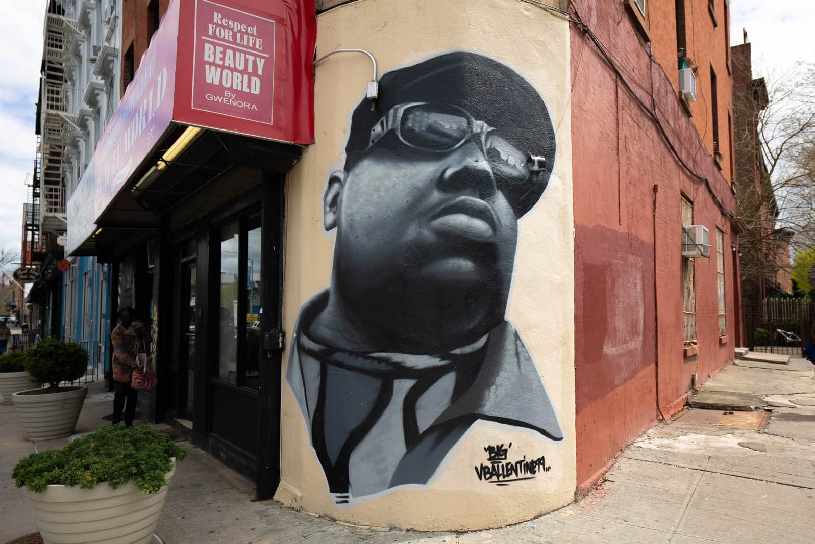 Biggie Smalls Mural at Respect For Life Barbershop in Clinton Hill by Vincent Ballentine in Brooklyn