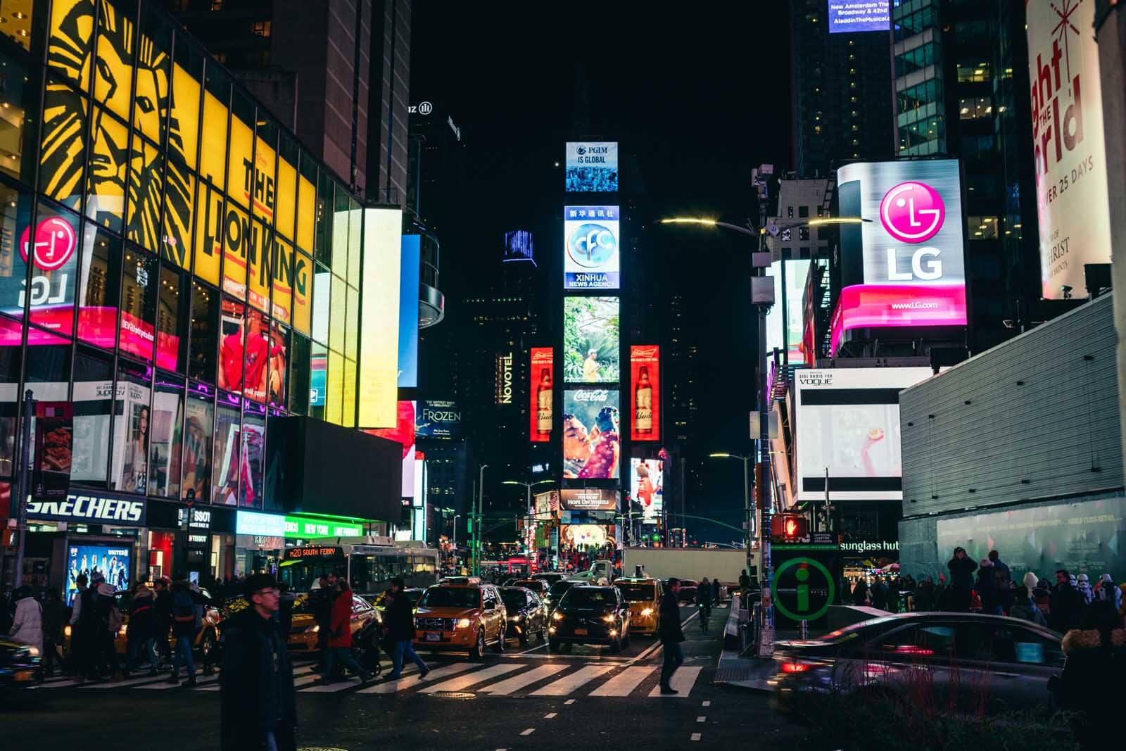 Hustle and bustle of Times Square at Night in NYC