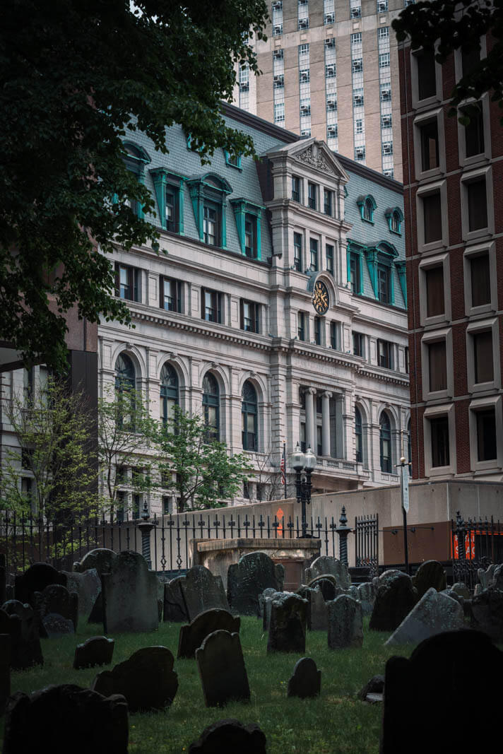 Kings Chapel burying ground view in Boston Massachusetts