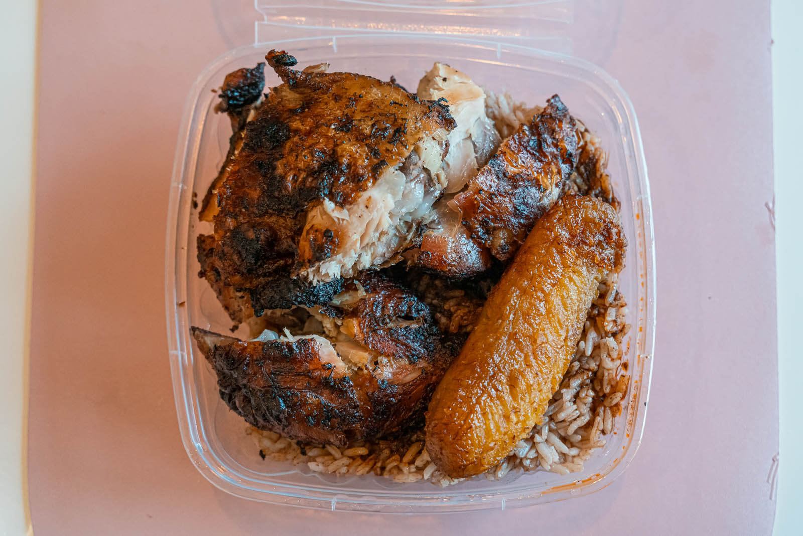 lunch from Peppas Jerk Chicken in Crown Heights Brooklyn