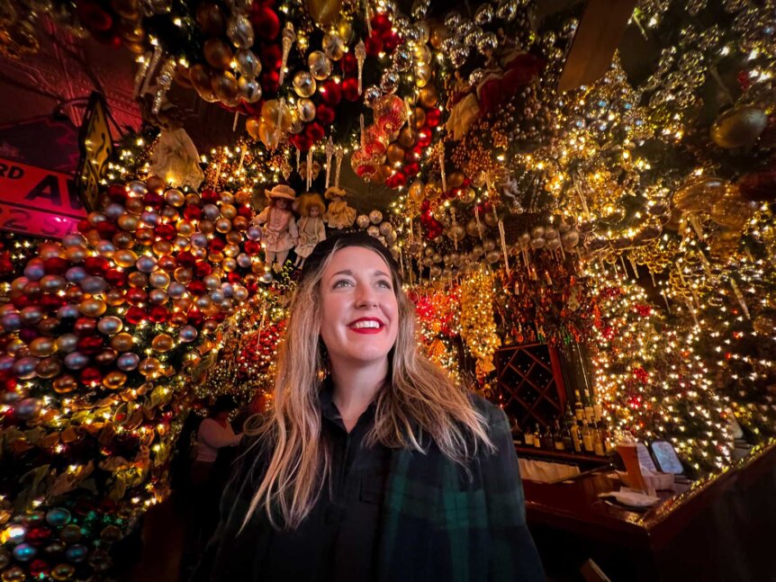 Megan-at-Rolfs Christmas restaurant in NYC