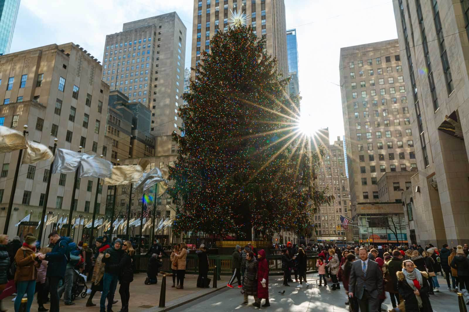 Rockefeller Plaza Christmas tree during the day