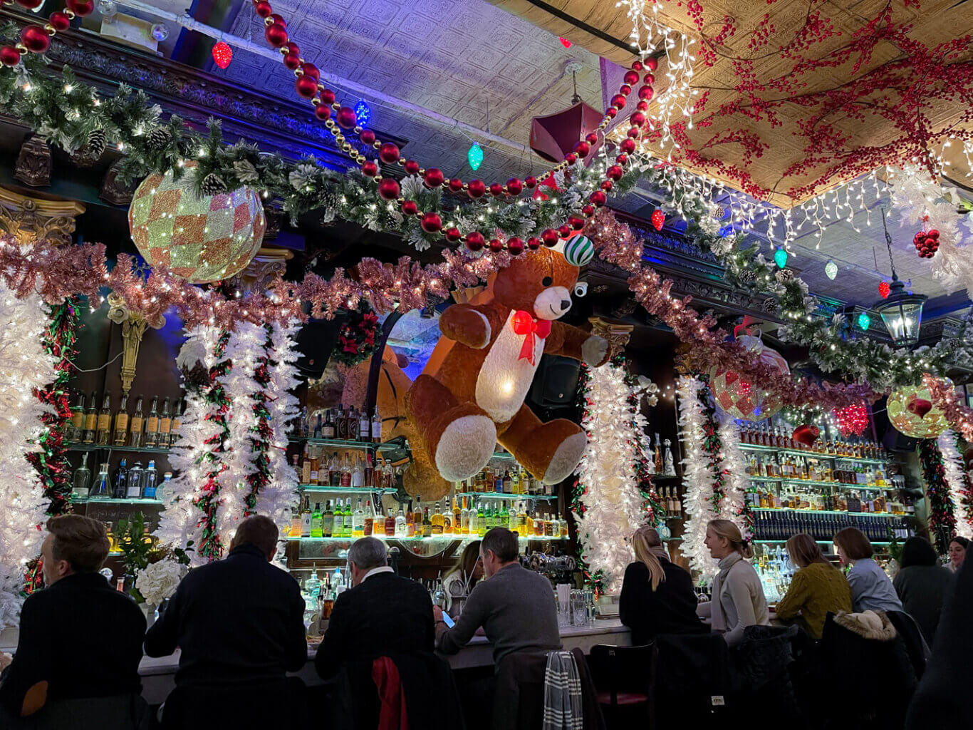 giant teddy bear at Lillies Victorian for Christmas in NYC