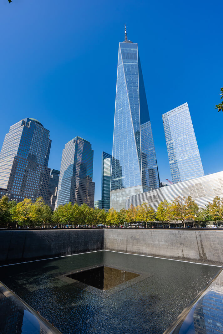 911 Memorial and One World Trade Center in Lower Manhattans Financial District