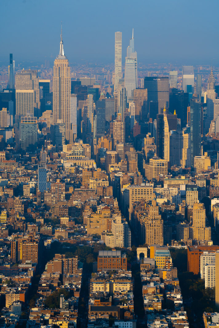 view of the NYC skyline and Empire State Buidling from One World Observatory