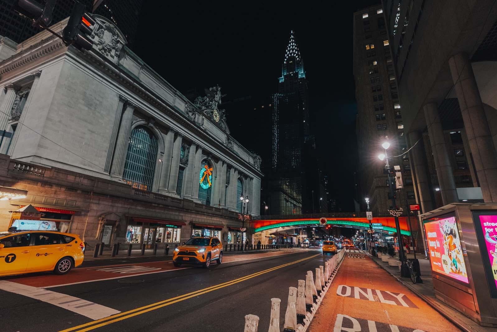 exterior of Grand Central Terminal at Christmas in NYC