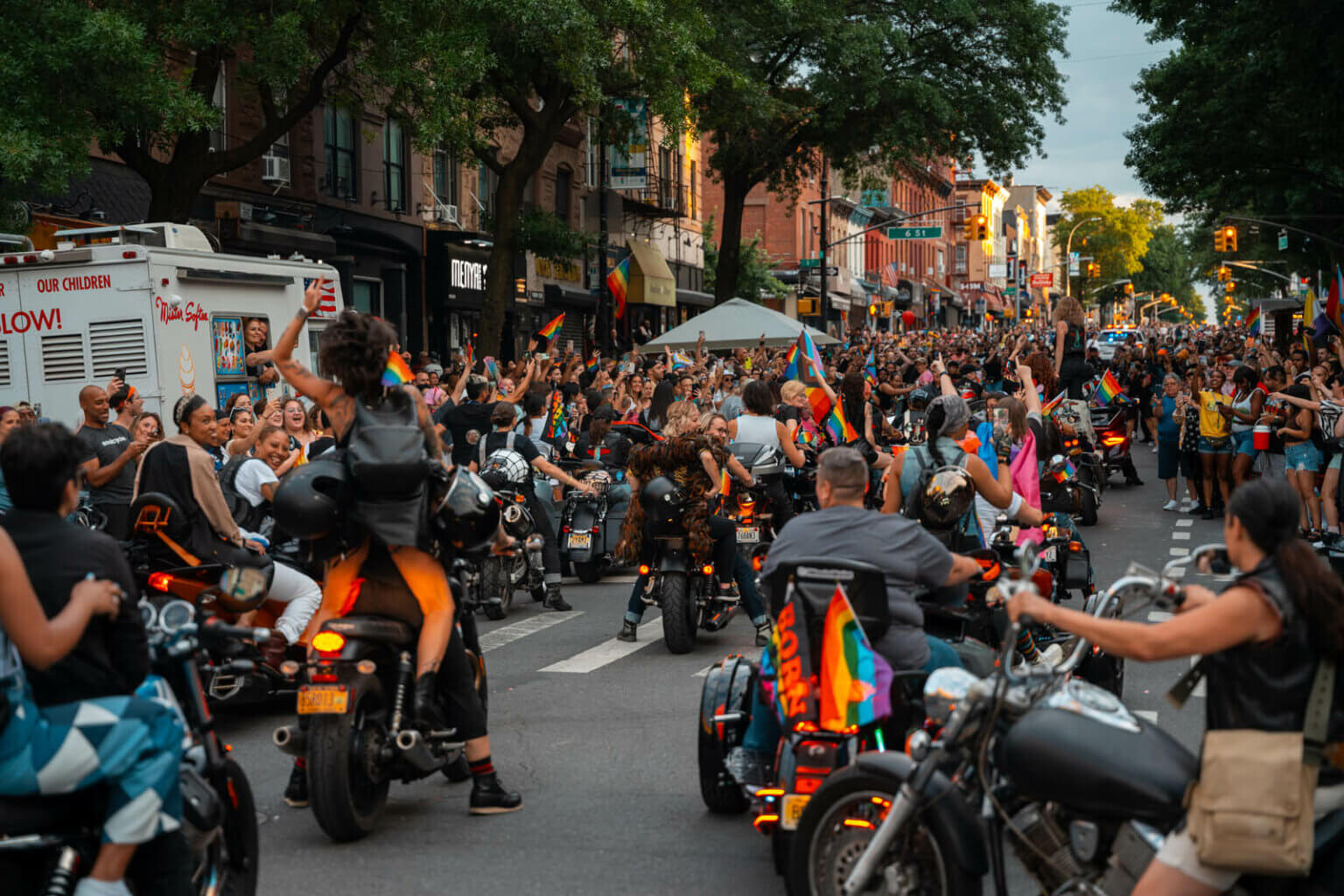 group of motorcycles in the Brooklyn Pride Parade in Park Slope