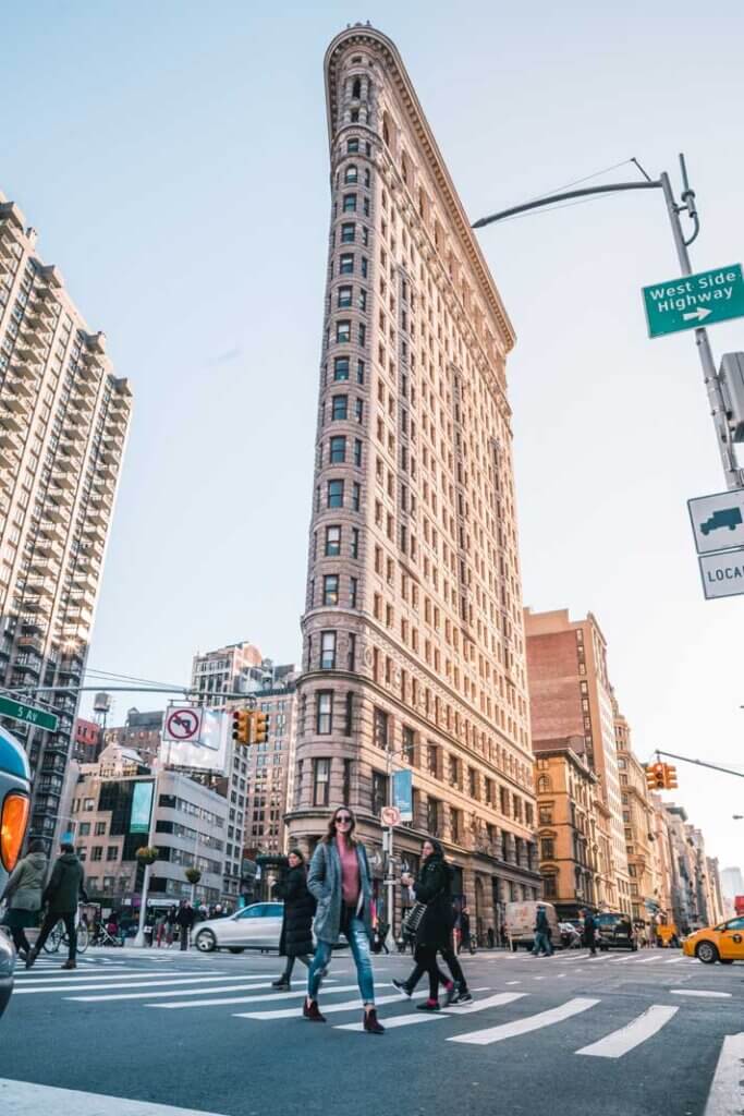 The Flatiron Building around Madison Square Park in NYC